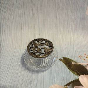 VINTAGE RADCLIFFE 1989 Pewter Hummingbird Lid Glass Trinket Box Potpourri Bowl